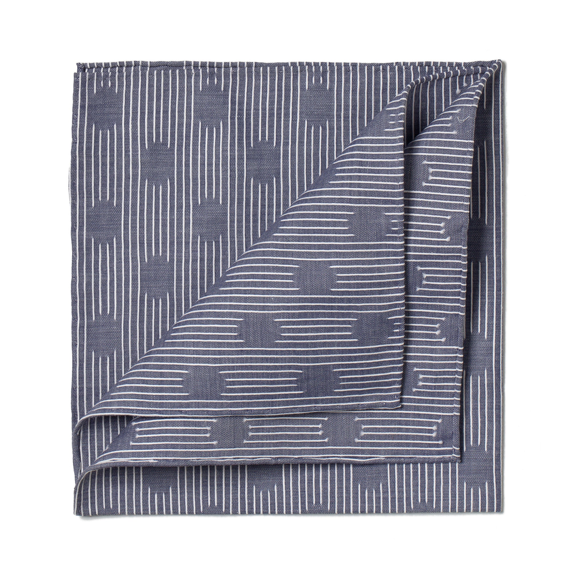 Blue Patterned Pocket Square "Les Pois" made of Cotton - hand-rolled